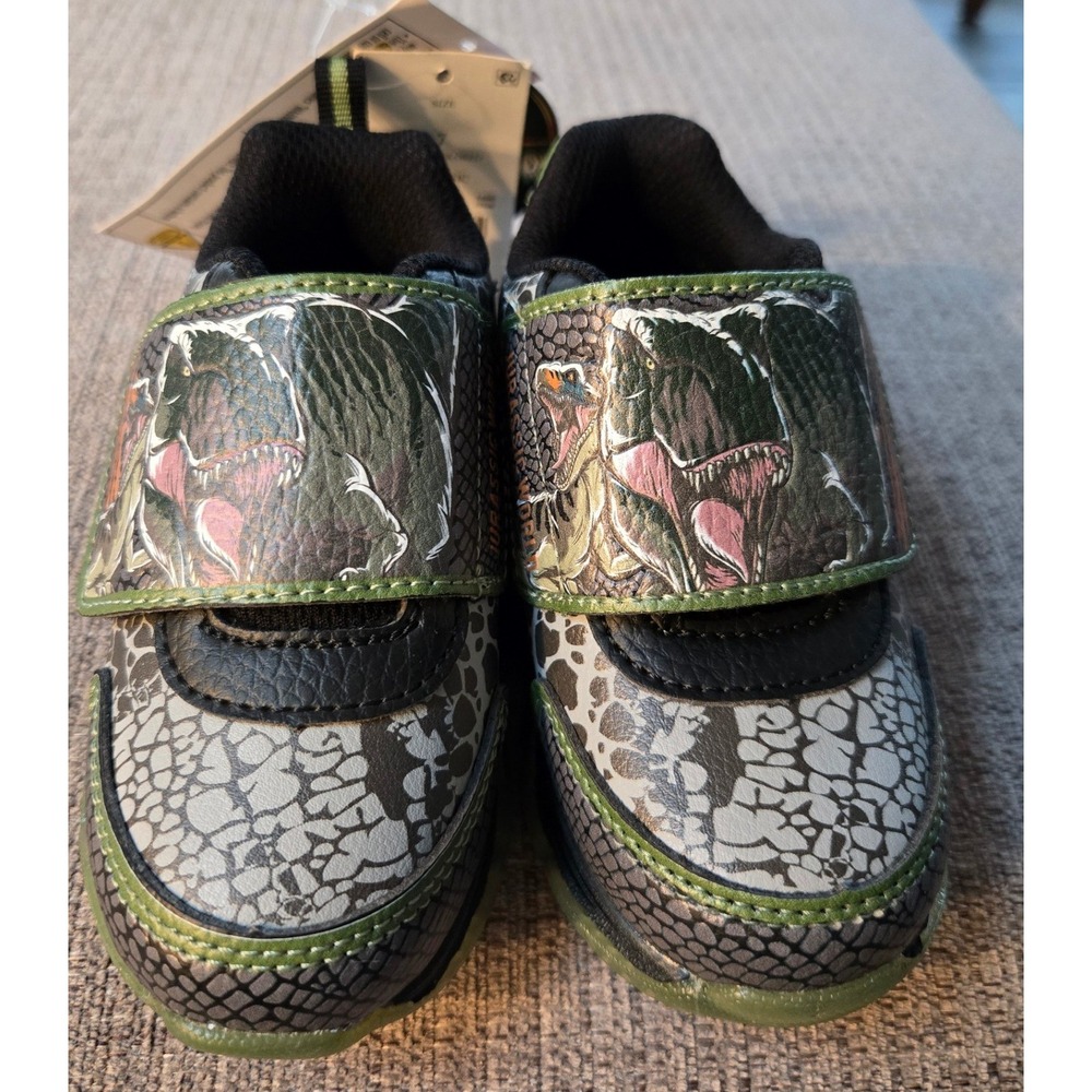 Jurassic World Toddler Boys Light Up Dinosaur Sneakers T-Rex Green Gray Size 7